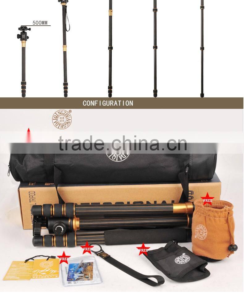 Q999C 1590mm carbon fiber camera tripod 15kg load digital dslr camera tripod monopod customize brand quality tripod
