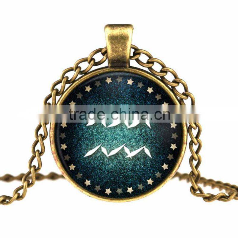Mysterious Zodiac Glass Cabochon Pendant Necklace Glass&Alloy