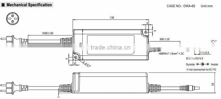 Meanwell 60W Moistureproof Adaptor 36v European 2P