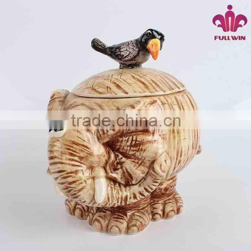 Elephant design bulk ceramic candy jar with 3D lid