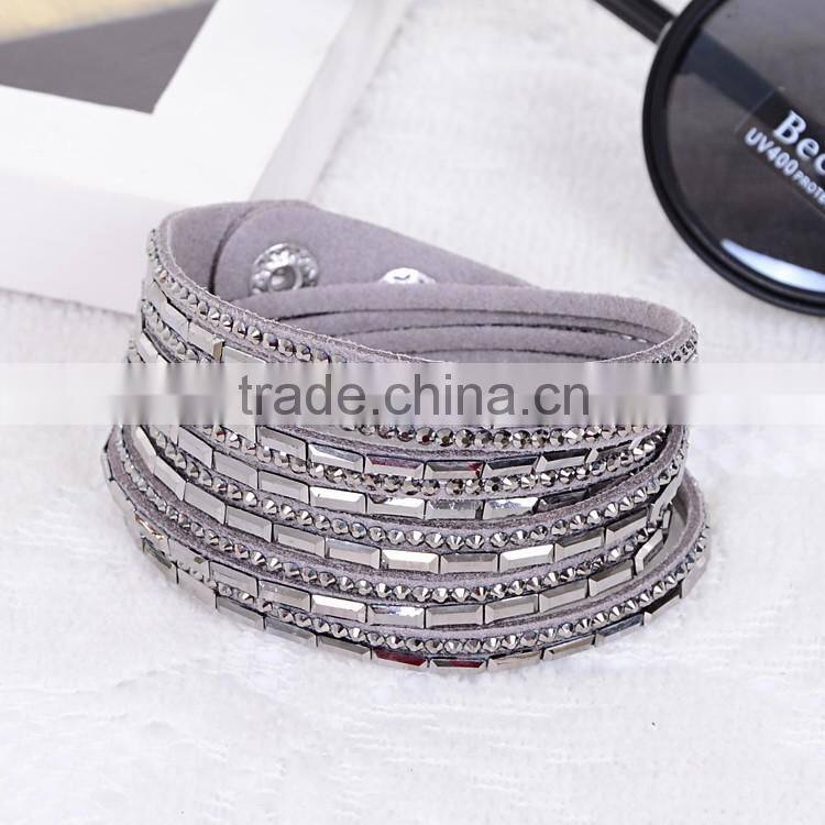 Double Layer Velvet Leather Bracelet with Rhinestone 2016 Velvet Wrap Bracelet