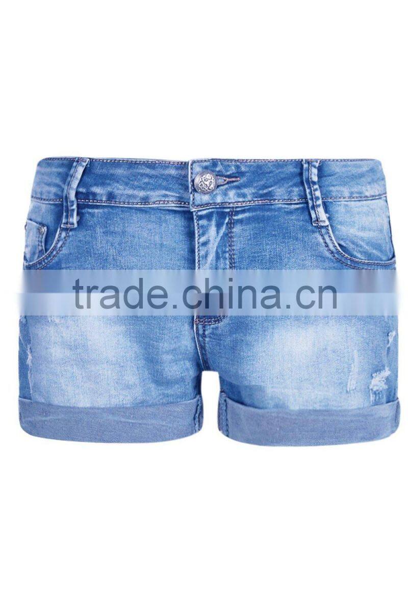 Wholesale custom women apparel denim shorts wash denim hotpants
