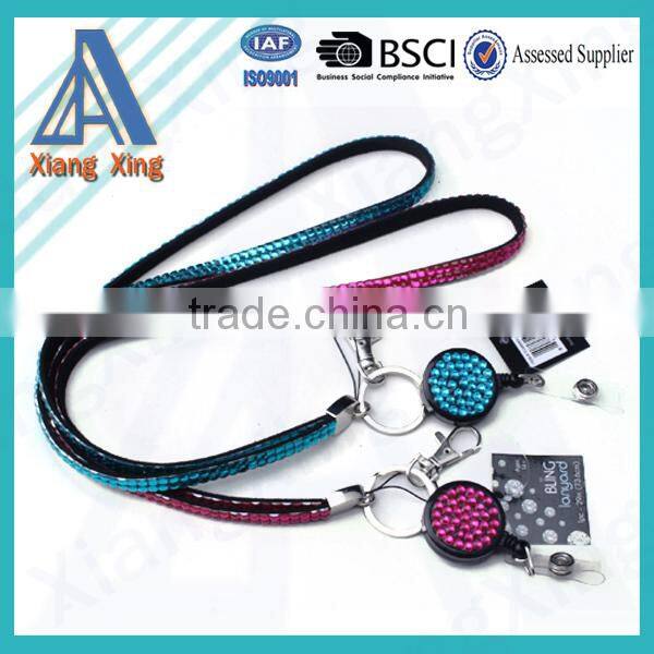 Hot selling crystal yoyo badge reel retractable rhinestone lanyard