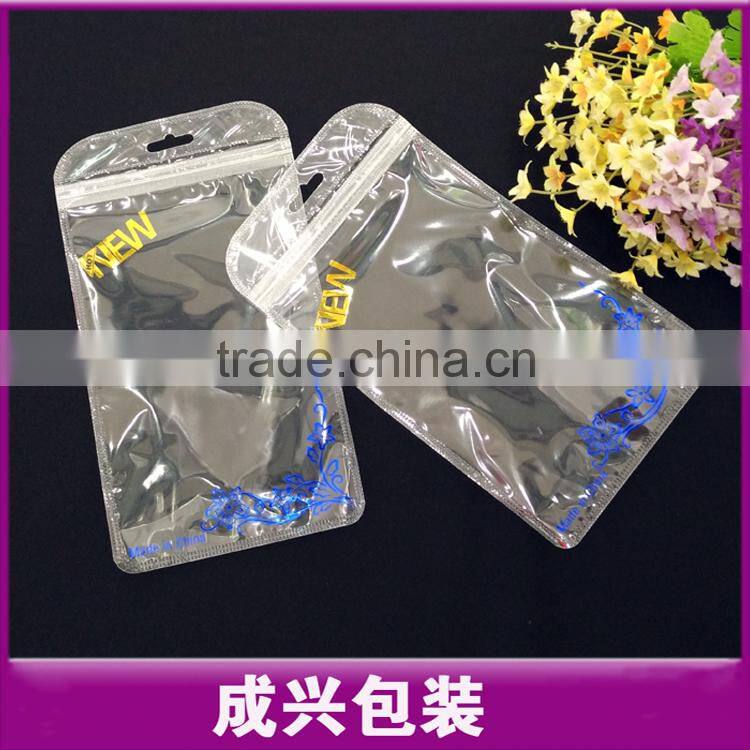 clear plastic zipper bag within printing flower/cell phone mobile case packaging sleeve/transparent poly bag
