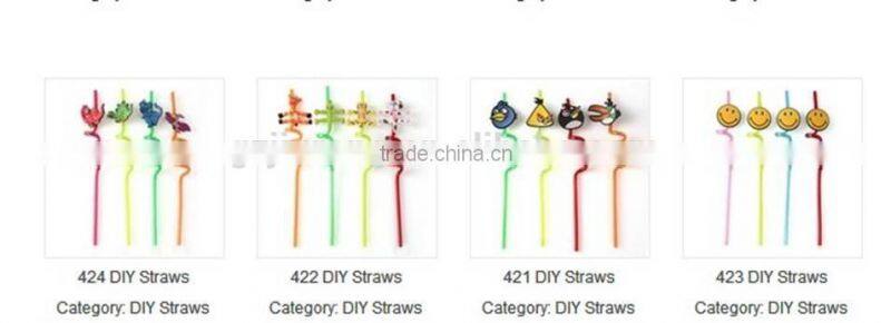 Disposable plastic straw with different colors curly drinking straws