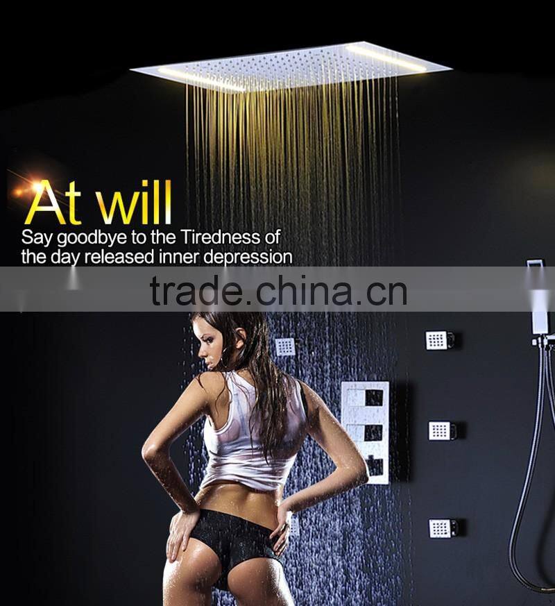 rain spa shower set 360*500mm led light rain shower head embed ceiling color change body spray bathroom shower head set