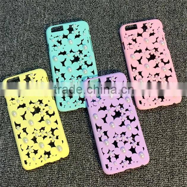 Cute Hollow with Luxury Pearl Design PC Plastic Cover Case For iPhone 6 6s