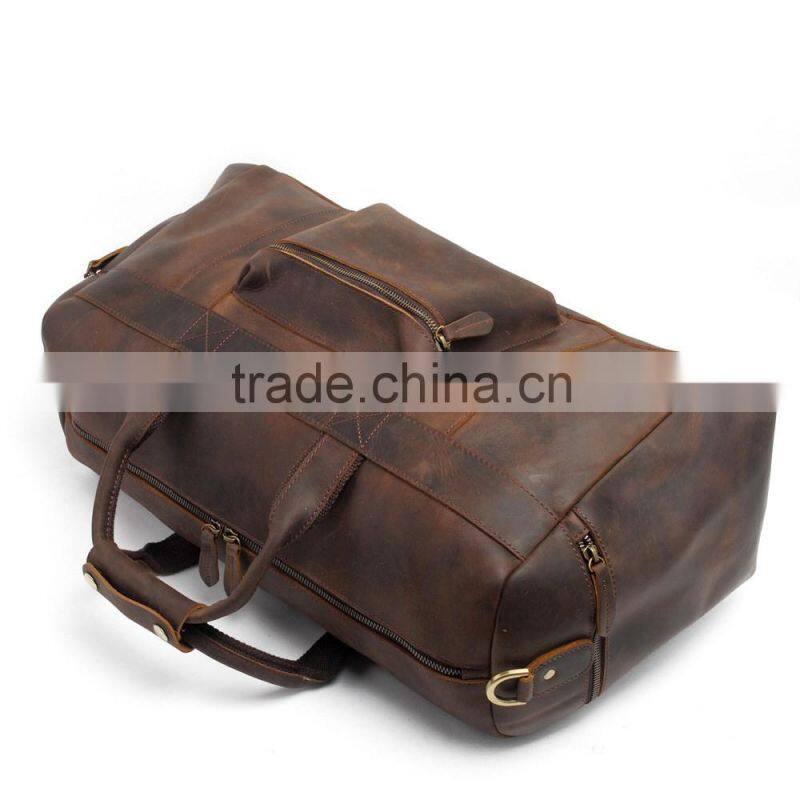 High Quality Cowhide Leather Duffle Weekend Bag