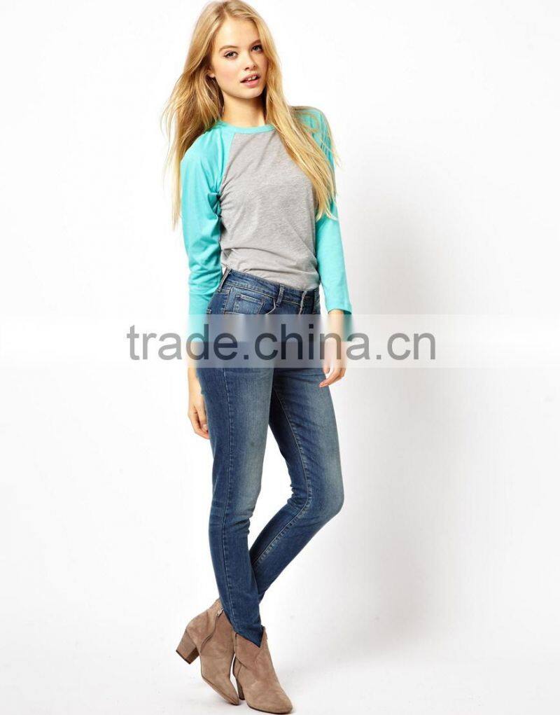new style wholesale brand women long sleeve t-shirt patch work (JX41000)