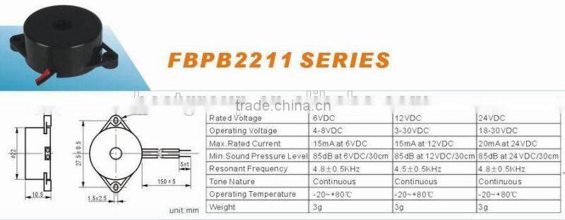 hot sell 1.5v 85DB 22mm with drive buzzer FBPB2211A