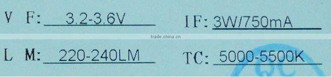 1-3W white high power led,700ma/3.2-3.6V/220-240lm/5000-5500K color temperature;USA bridgelux 45mil chip