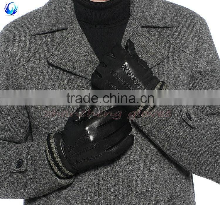 Classic fashion winter warm mens cashmere lined goatskin leather gloves with great price