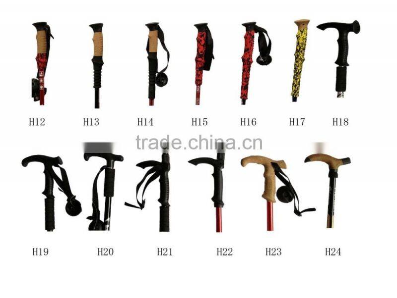 3 section aluminum telescopic cork wood rubber adjustable trekking pole nordic wooden walking stick