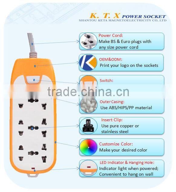 6 Gangs Secure Electrical Switch Power Socket For Home Appliances