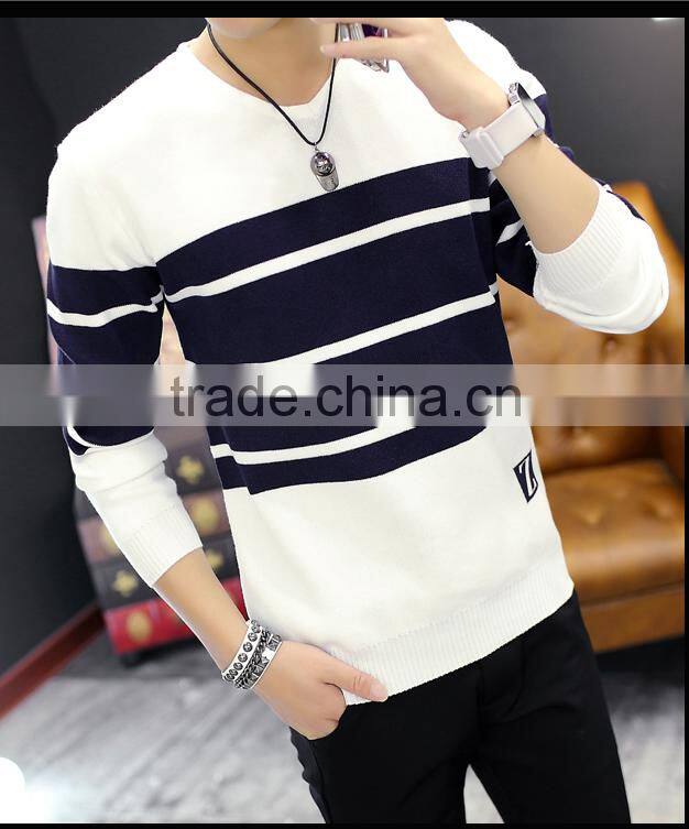 Mens V neck long sleeve pullover latest colorful stripes 100%cotton fashion knitted sweater