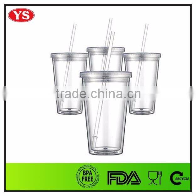bpa free insulated plastic 16 oz double wall tumbler with lid and straw