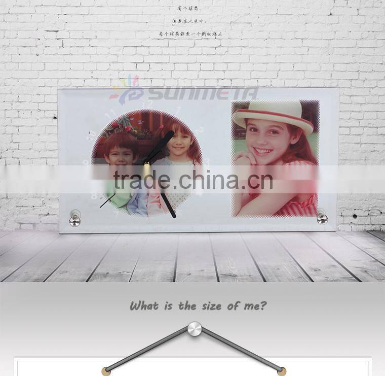 Sunmeta factory directly blank sublimation glass photo frame with clock(BL-11)