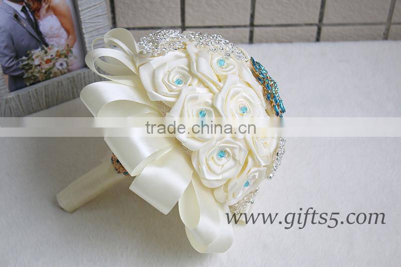 Handmade silk flower bouquets Vintage Inspired Alternative Large Satin Roses Wedding Bridal Bouquet