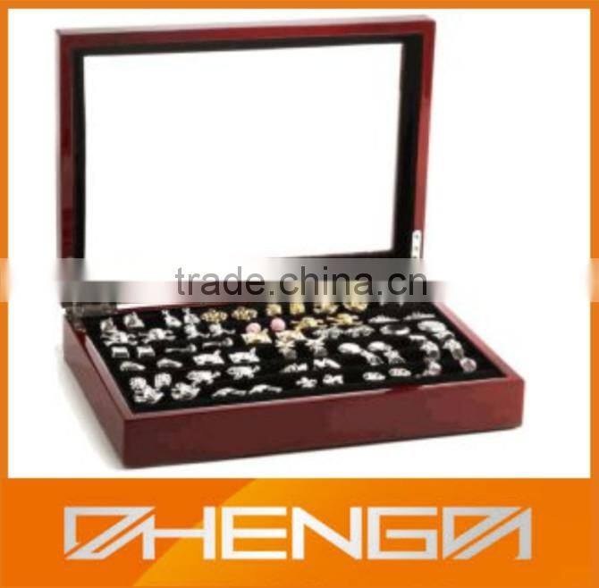 Best Sell factory custom made leather cufflink box with glass lid for gift (ZDS-F268)