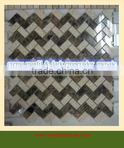 crema marfil & dark emperador marble mosaic tile