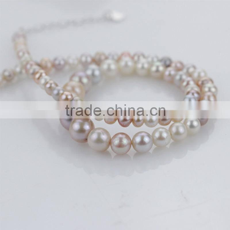 16inches 3-9mm good design near round new fashion pearl long necklace 925