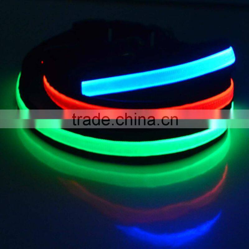 Nylon LED Dog Night Safety Collar Flashing Light up W/circular Pendant Collar Green