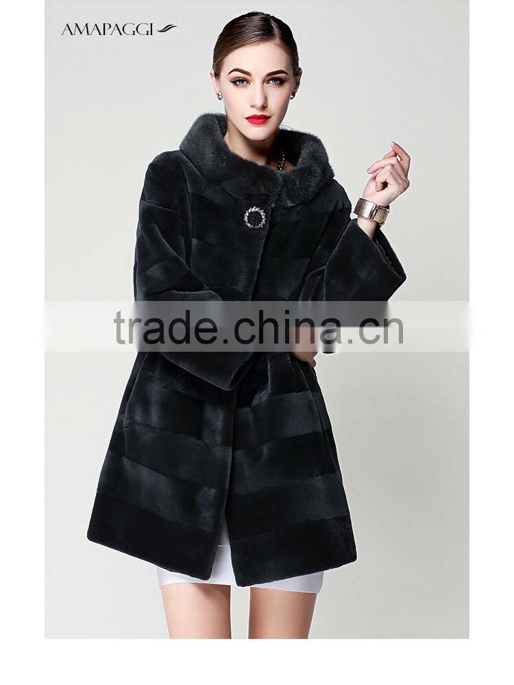 Hot sale real natural cashmere fur coat for winter overcoat