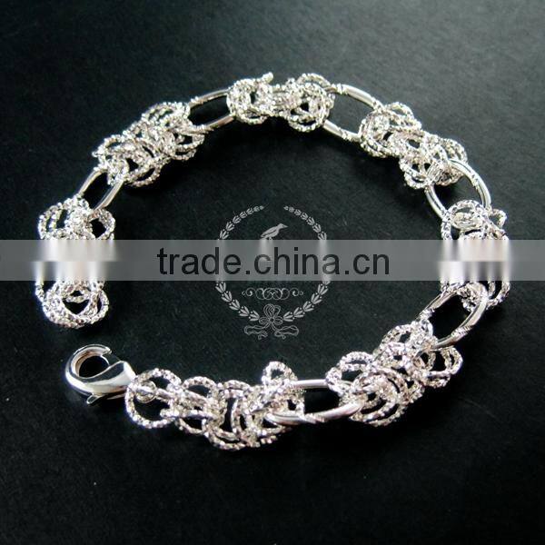 20cm silver plated brass faceted circle round oval link fashion DIY bracelet supplies 1900066