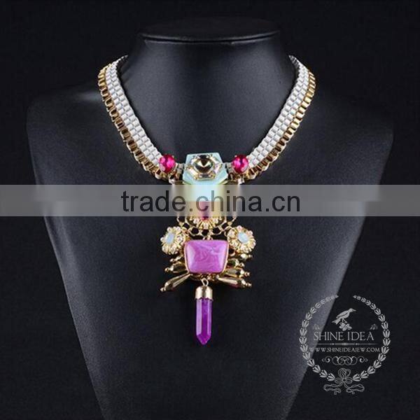 high quality vintage style crystal chunky statement necklace tin alloy fashion women pendant necklace 6390081