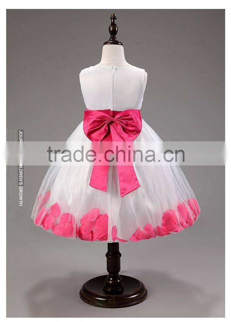 New Cute Sleeveless O-Neck Waist Flower Back Bow Petal Hem Cute Dress Communion Flower Girl Pageant Illusion Petal Dress