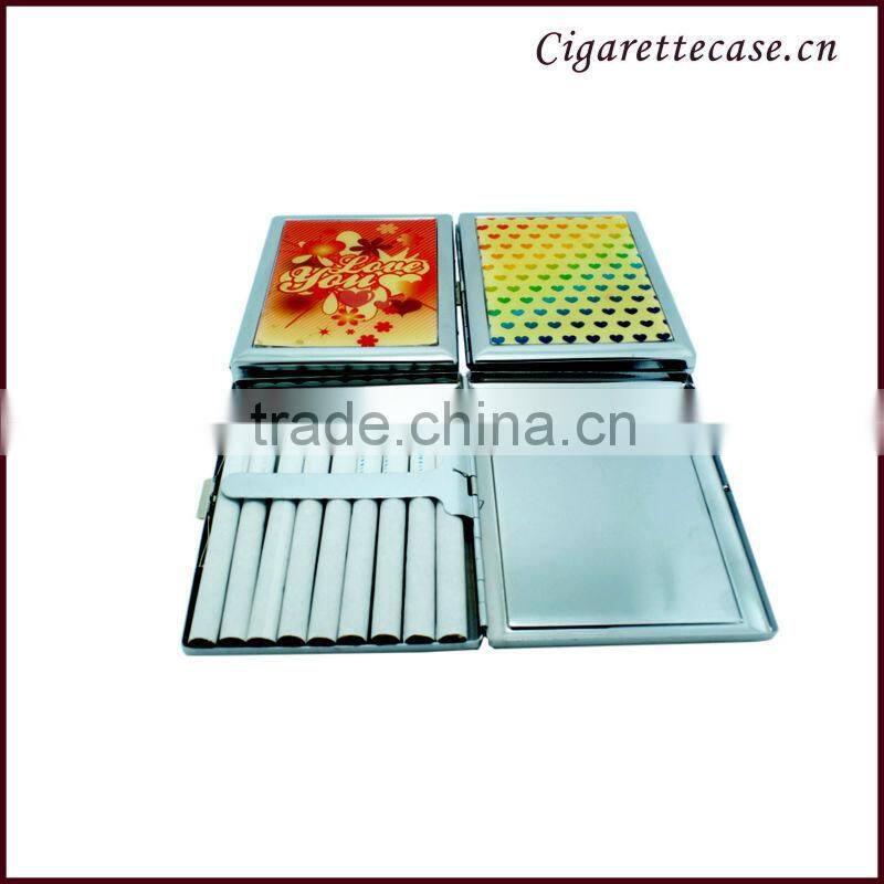 fancy design Metal chormed cigarette case with sticker logo stainless cigarette case with clip