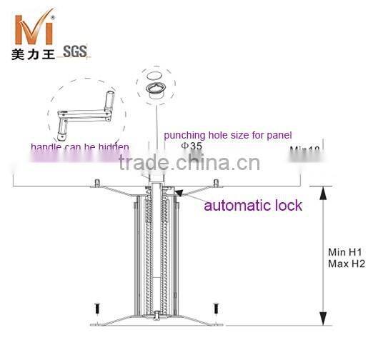 High Quality Manual Lift Height Adjustable Tatami Table Base