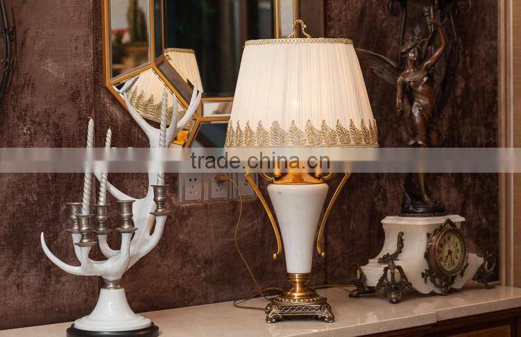 Fabric lampshade jade lamp body brass bottom concise design living room table lamp