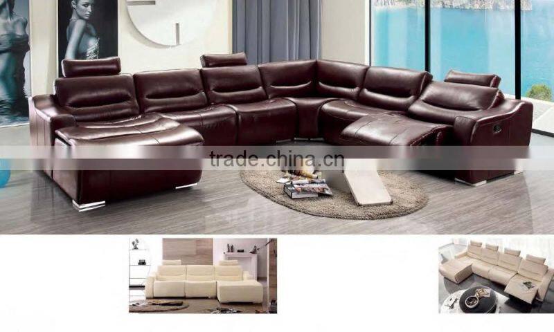 Bisini L Shape Genuine Leather Sofa, L Shape Sofa with Recliner, Modern Recliner Home Sofa Furniture