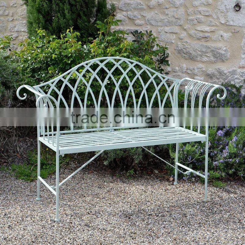 Foldable Blue Wrought Iron Outdoor Bench