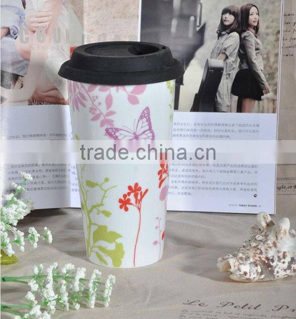 China porcelain modern ceramics mug with silicon lid and sleeve