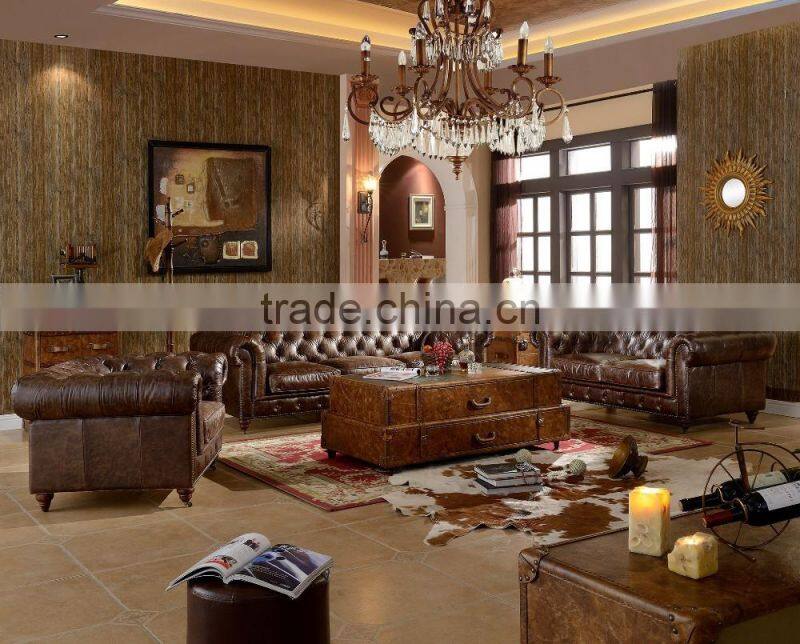 classical vintage leather chesterfield sofa with tufting armrest