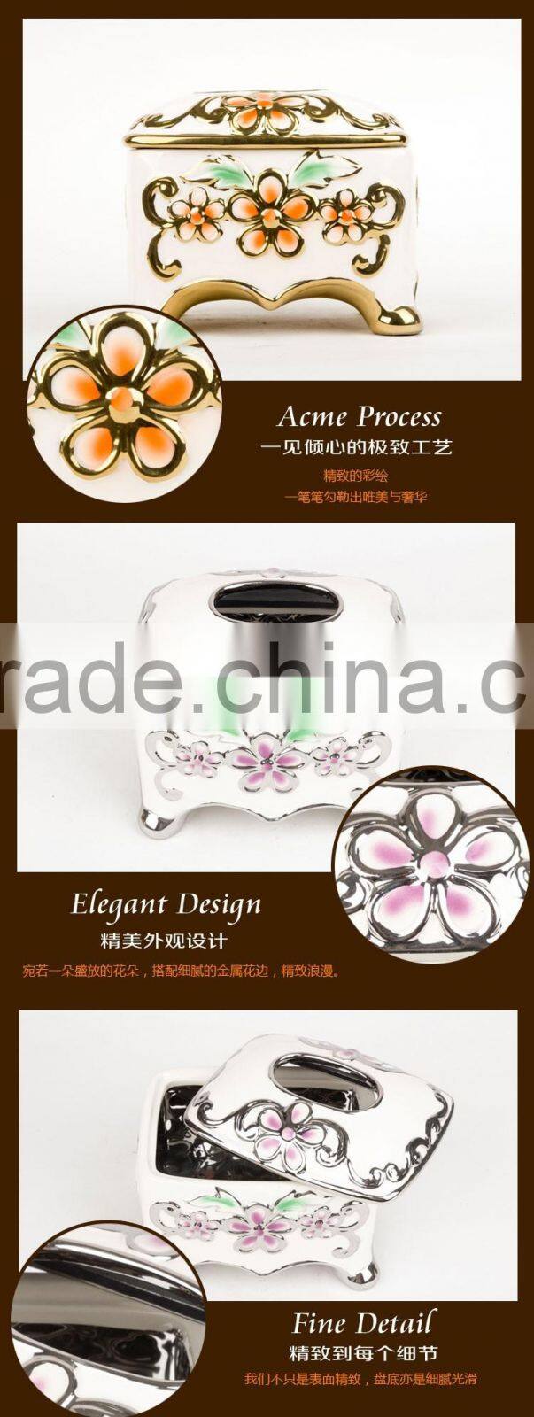 stock ceramic tissue paper box with gold painted tissue box design