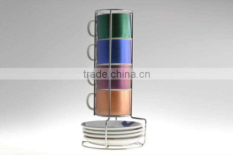 High Quality Porcelain Metallic Colors Teacup And Saucers Set
