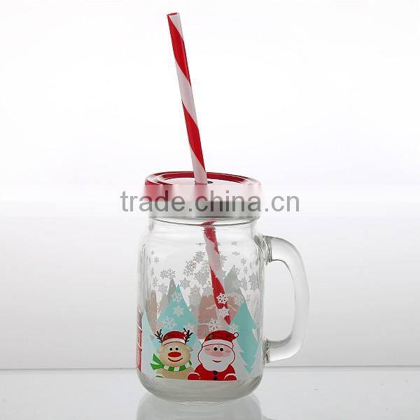 15.5oz fresh cute mason jar with lid straw with handle