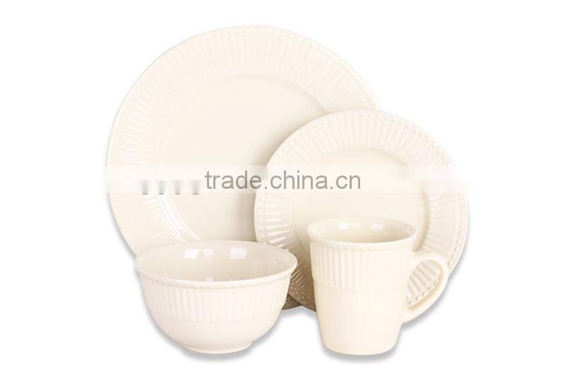 cream elegant round emboss ceramic stoneware bowl