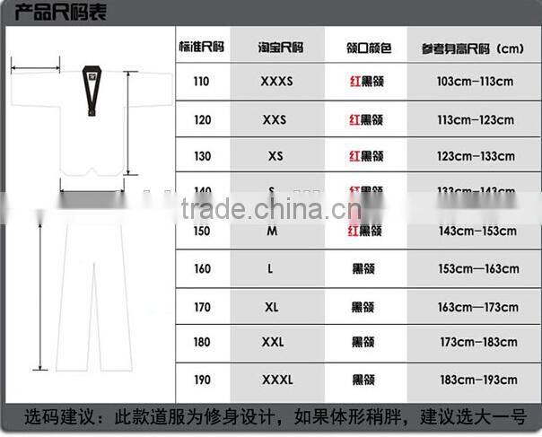 OEM red black V neck 100% cotton taekwondo uniform all sizes