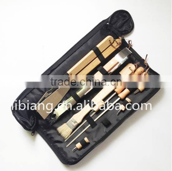 10pcs Portable BBQ Tool Set with wooden handle