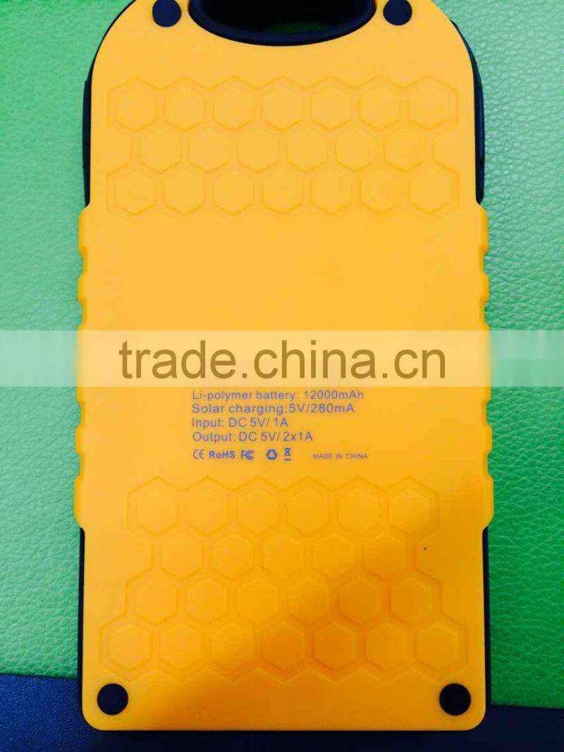 waterproof Solar power bank capacity 10000mAh with AC charger and USB cord for mobile phones and USB devicecs