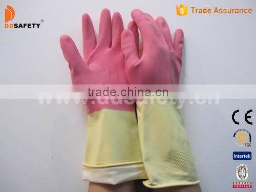 Pink Latex Household Gloves With Double Colors Hot Sale From DDsafety
