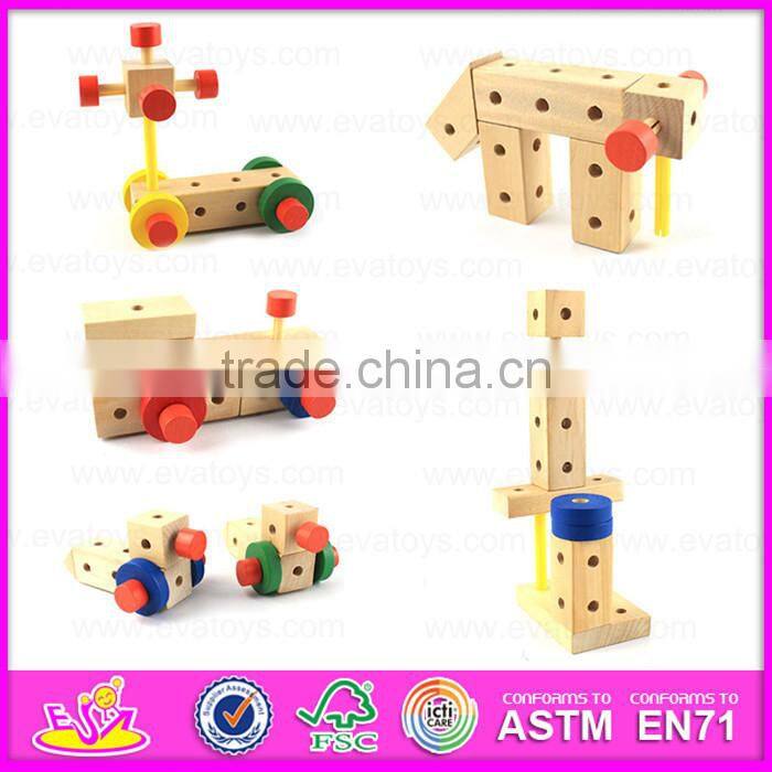2015 Wooden screw knocking toy,Educational DIY toy screw combination,Children loading to knock the ball down the car toy W03C015