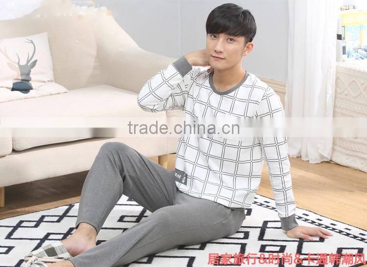 man pajamas cotton long sleeve / cotton youth men's leisure wear suits
