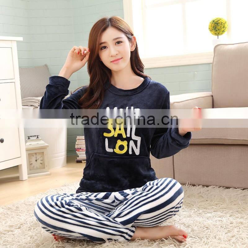 Wholesale Women's Pajama Suits Winter Thickening Coral Fleece Girl Pullover Sleepwear