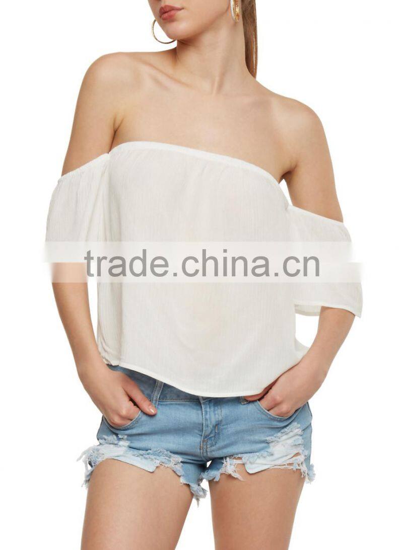 Women T-Shirts, Clothing Women, Black Off the Shoulder Crinkle Knit Top