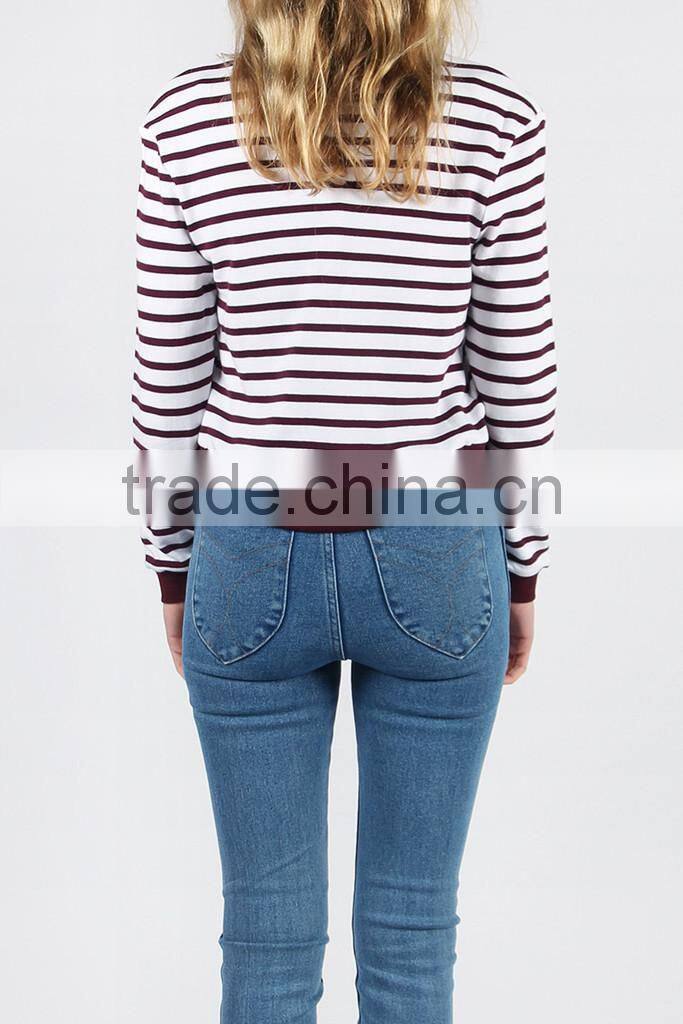 Wholesale fashion comfort color stripe fabric cropped sweatshirts
